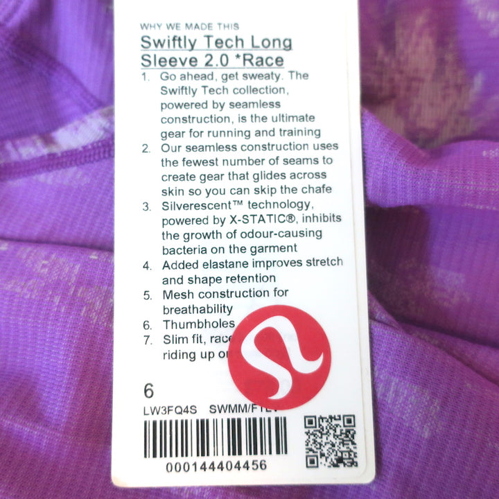 Lululemon Swiftly Tech Long Sleeve 2.0 Race Shirt Moonlit Magenta Size 6 NEW