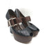 Marni Buckled Wedge Pumps Black & Brown Leather Size 38 Peep Toe Heels