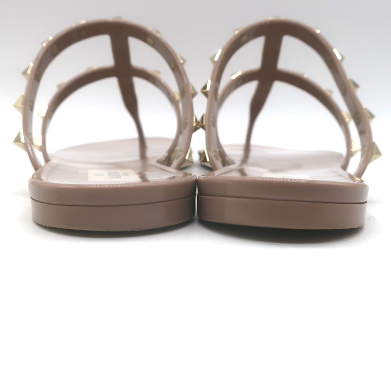Valentino Rockstud T-Strap Flat Rubber Sandals Poudre Size 41