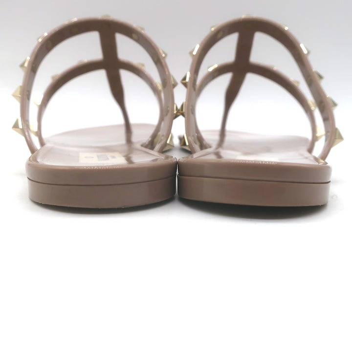 Valentino Rockstud T-Strap Flat Rubber Sandals Poudre Size 41