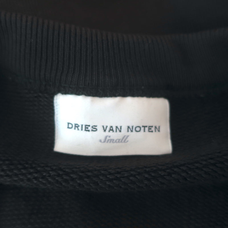 Dries Van Noten Leopard Faux Fur Sleeve Sweatshirt Black Cotton Size Small