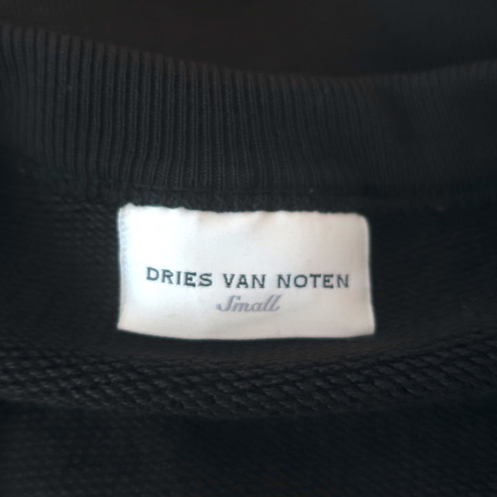 Dries Van Noten Leopard Faux Fur Sleeve Sweatshirt Black Cotton Size Small