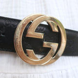 Gucci Blondie GG Belt Black Guccissima Embossed Leather Size 85 US 34