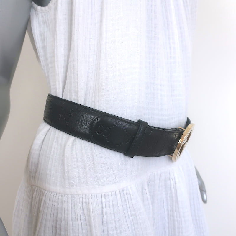 Gucci Blondie GG Belt Black Guccissima Embossed Leather Size 85 US 34