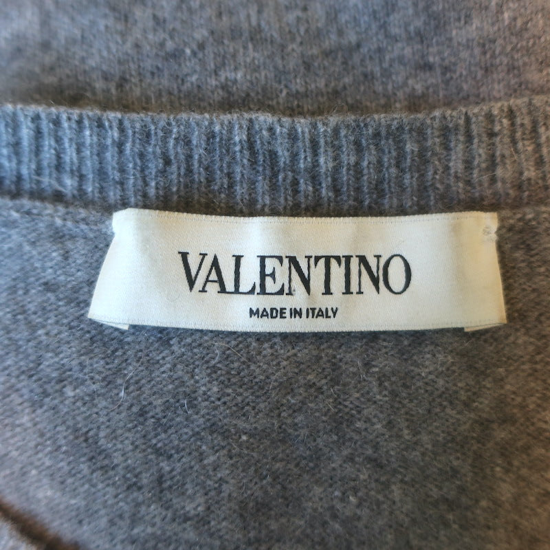 Valentino Logo Intarsia Crewneck Sweater Gray Wool-Cashmere Size Large