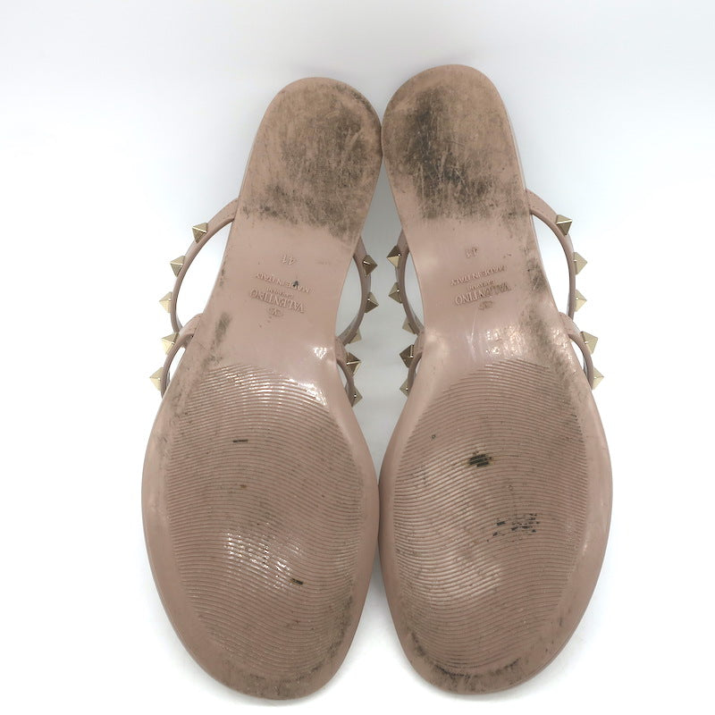 Valentino Rockstud T-Strap Flat Rubber Sandals Poudre Size 41