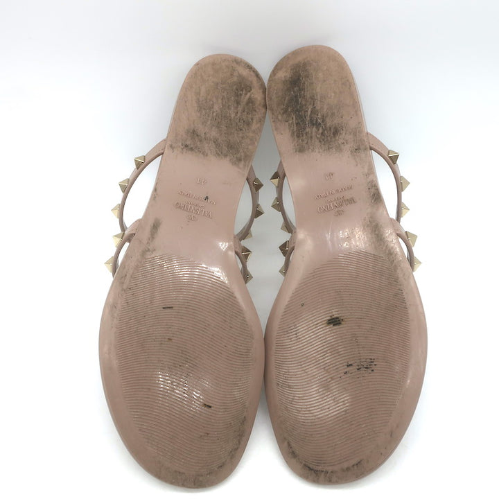 Valentino Rockstud T-Strap Flat Rubber Sandals Poudre Size 41