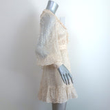 Zimmermann Lurex Polka Dot Mini Wrap Dress Ecru/Gold Crinkled Chiffon Size 0