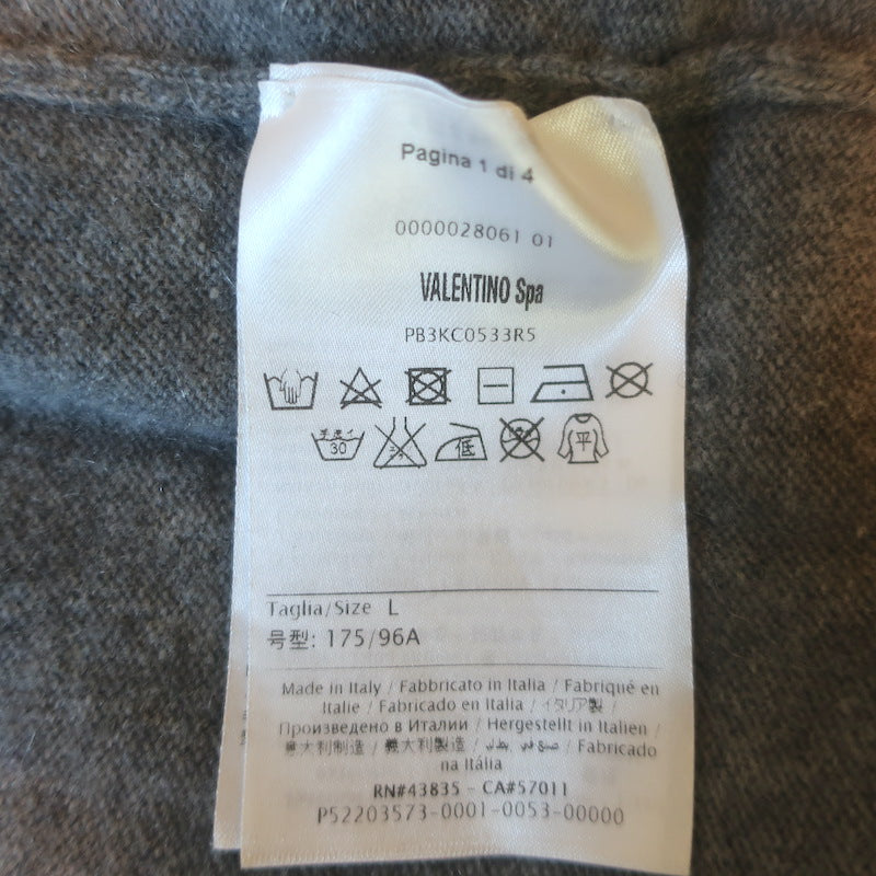 Valentino Logo Intarsia Crewneck Sweater Gray Wool-Cashmere Size Large