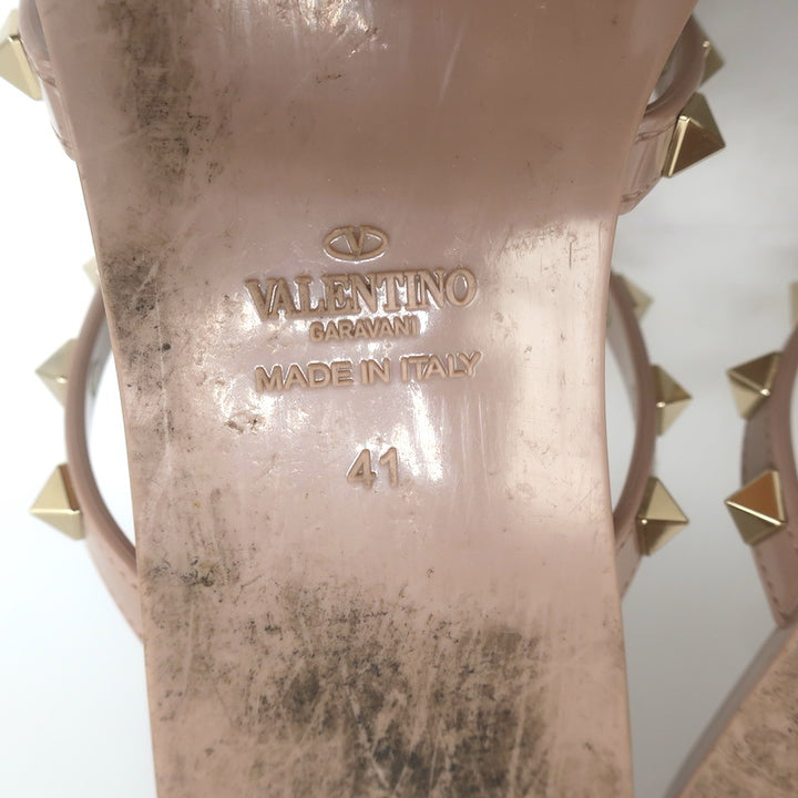Valentino Rockstud T-Strap Flat Rubber Sandals Poudre Size 41