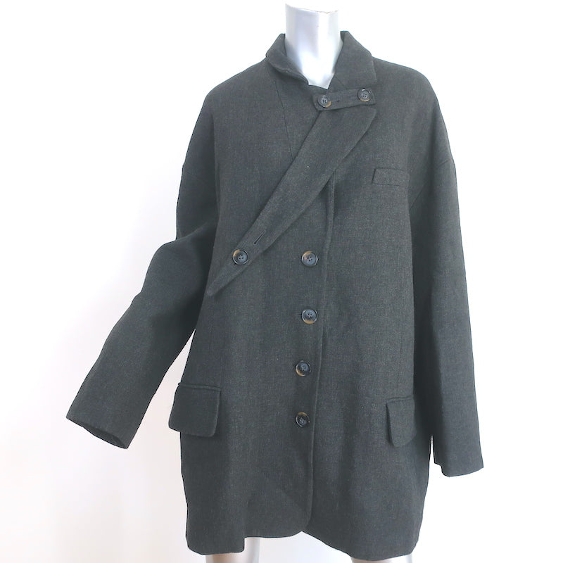 Louis Vuitton Angora Wool Cashmere Grey Collared Silk Lined Pea Coat 36  Small
