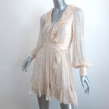 Zimmermann Lurex Polka Dot Mini Wrap Dress Ecru/Gold Crinkled Chiffon Size 0
