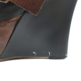 Marni Buckled Wedge Pumps Black & Brown Leather Size 38 Peep Toe Heels