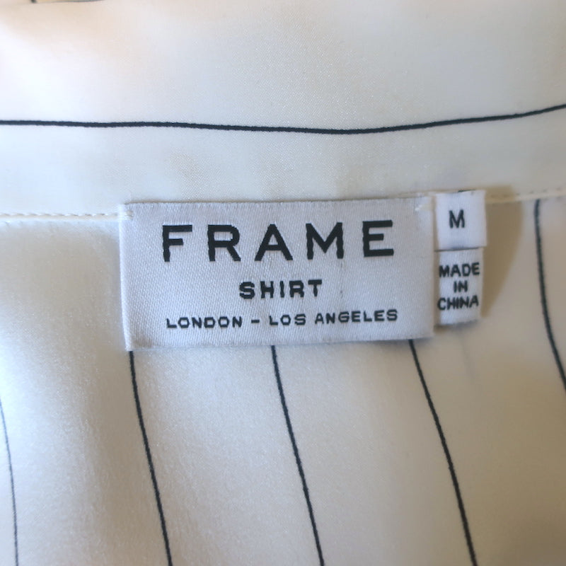 FRAME Pajama Shirt White &amp; Navy Pinstripe Silk Size Medium Short Sleeve Top