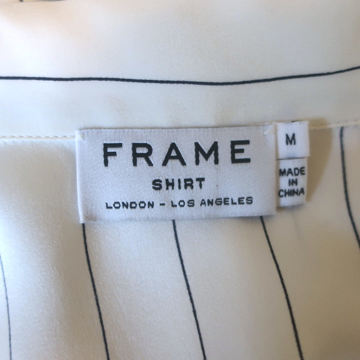 FRAME Pajama Shirt White &amp; Navy Pinstripe Silk Size Medium Short Sleeve Top