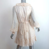 Zimmermann Lurex Polka Dot Mini Wrap Dress Ecru/Gold Crinkled Chiffon Size 0