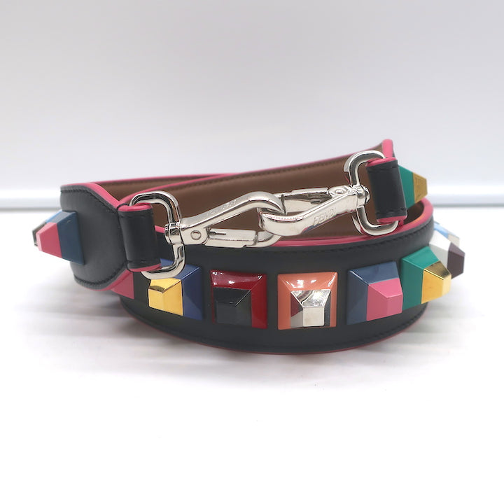 Fendi Strap You Studded Shoulder Strap Black Leather and Plexiglass