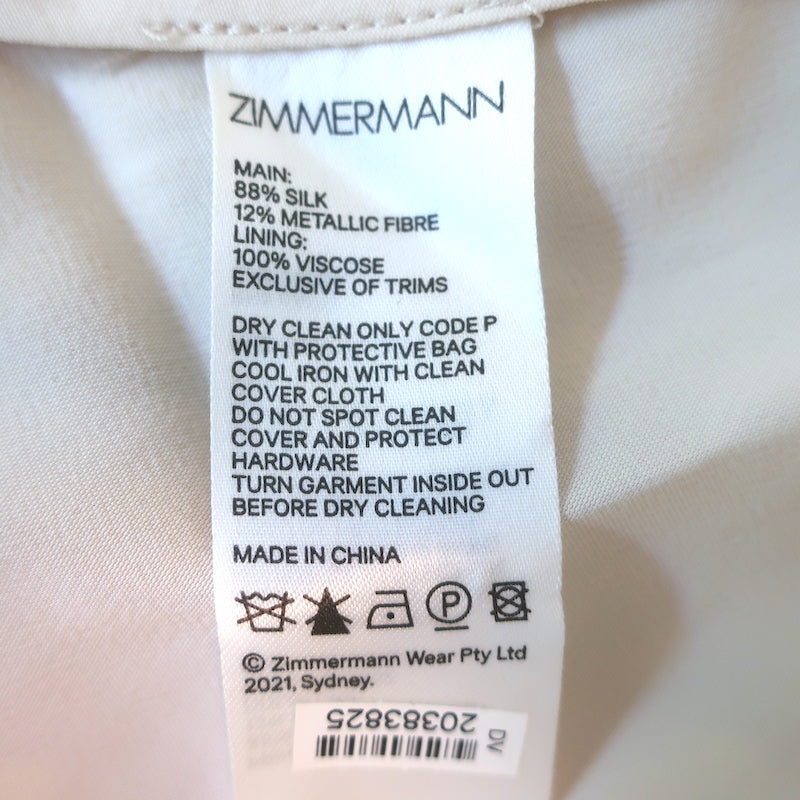 Zimmermann Lurex Polka Dot Mini Wrap Dress Ecru/Gold Crinkled Chiffon Size 0