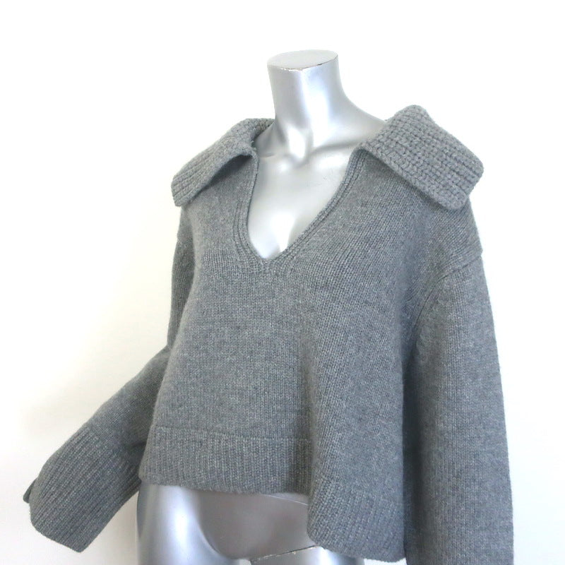 Khaite Evi Oversized Collared Cashmere Sweater Gray Size Extra Small