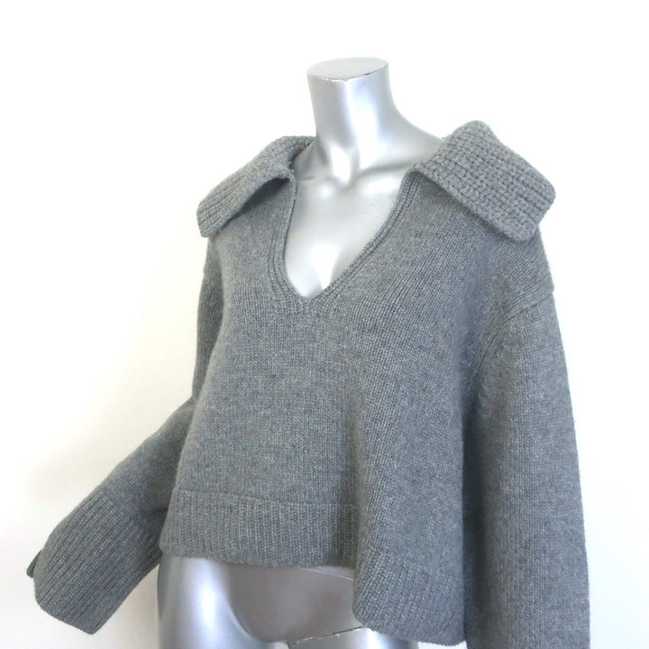 Khaite Evi Oversized Collared Cashmere Sweater Gray Size Extra Small