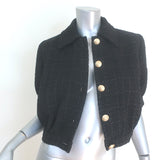 L'Agence Cove Cropped Short Sleeve Tweed Jacket Black Cotton-Blend Size 2