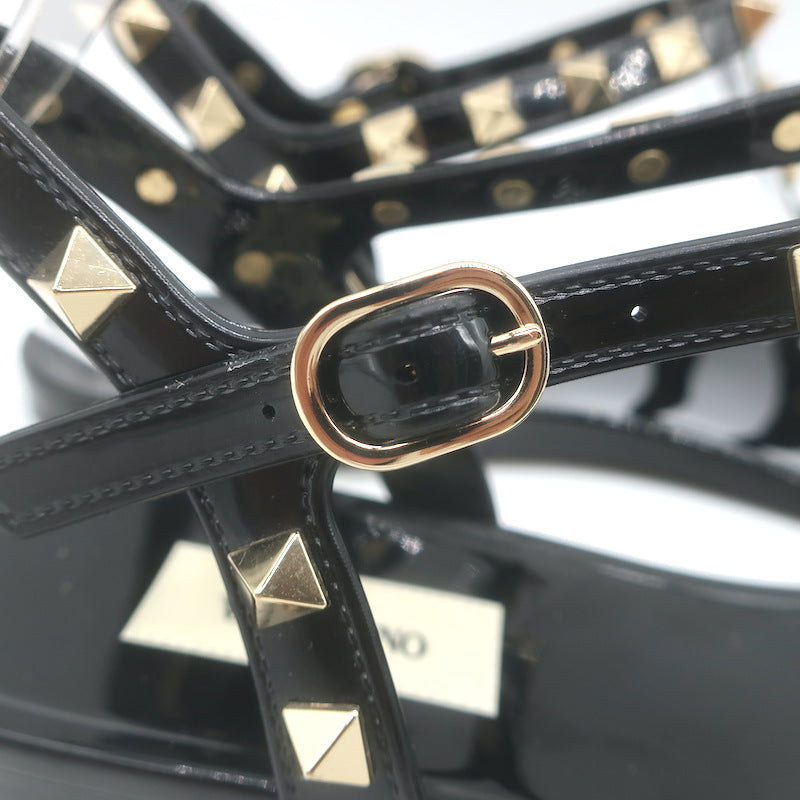 Valentino Rockstud Ankle Strap Flat Rubber Sandals Black Size 40