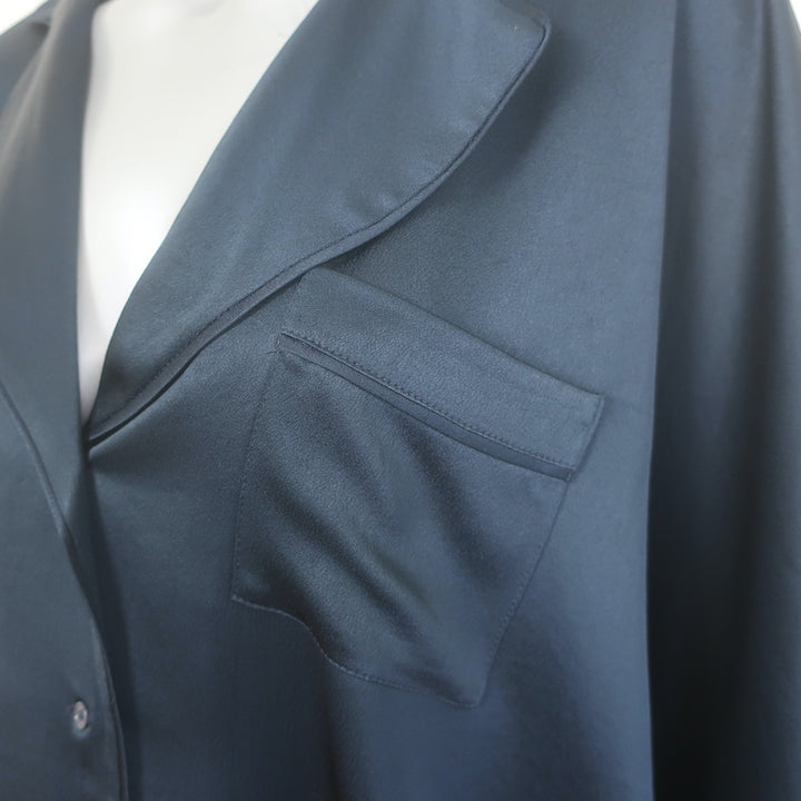 Joie Desmonda Pajama Top Navy Satin Size Large Button-Down Blouse