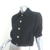 L'Agence Cove Cropped Short Sleeve Tweed Jacket Black Cotton-Blend Size 2