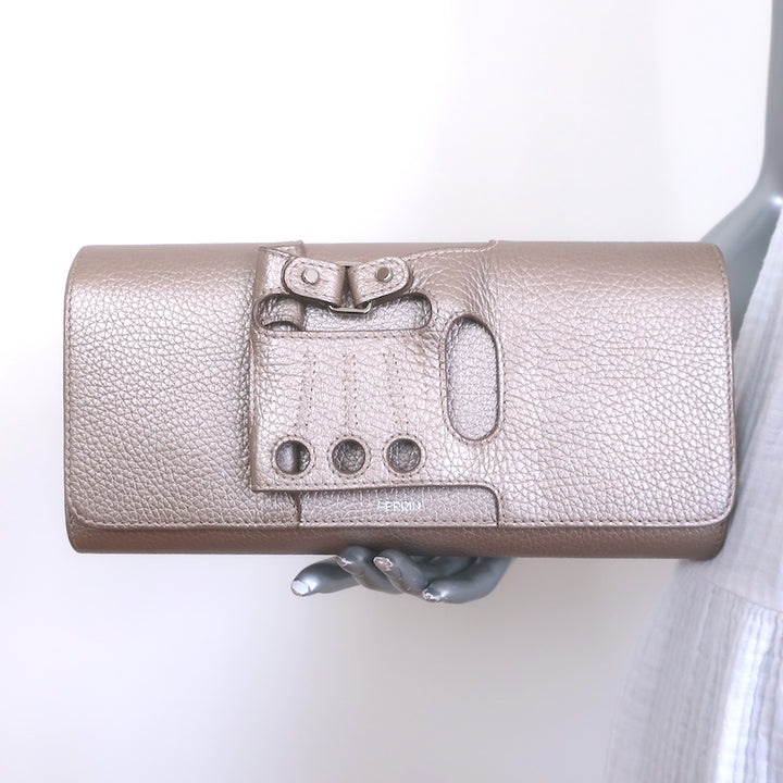 Perrin Le Cabriolet Glove Clutch Light Gold / Beige Metallic Grained Leather NEW