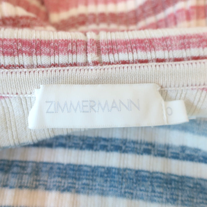 Zimmermann Andie Hooded Cardigan Ecru/Multi Striped Ribbed Knit Size 0