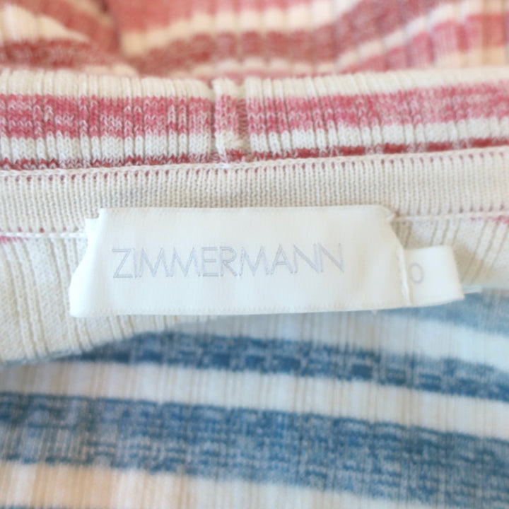 Zimmermann Andie Hooded Cardigan Ecru/Multi Striped Ribbed Knit Size 0