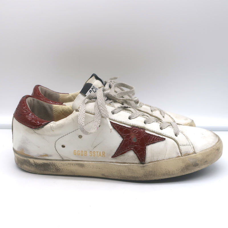 Golden Goose Superstar Sneakers White Leather &amp; Croc-Embossed Patent Size 38