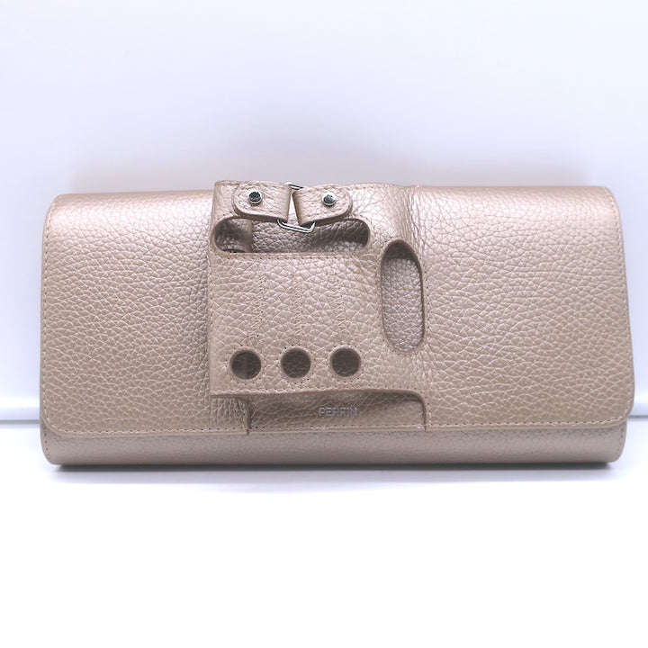 Perrin Le Cabriolet Glove Clutch Light Gold / Beige Metallic Grained Leather NEW