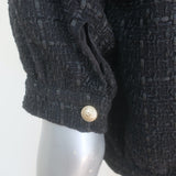 L'Agence Cove Cropped Short Sleeve Tweed Jacket Black Cotton-Blend Size 2
