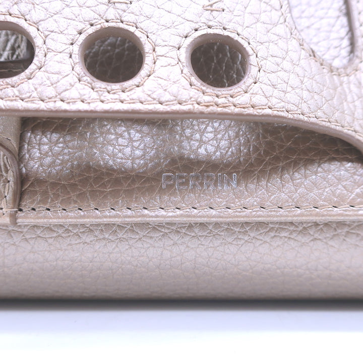 Perrin Le Cabriolet Glove Clutch Light Gold / Beige Metallic Grained Leather NEW