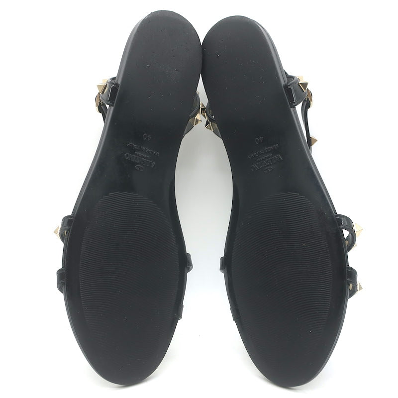 Valentino Rockstud Ankle Strap Flat Rubber Sandals Black Size 40