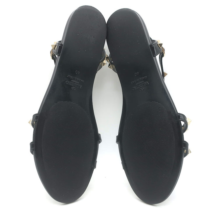Valentino Rockstud Ankle Strap Flat Rubber Sandals Black Size 40