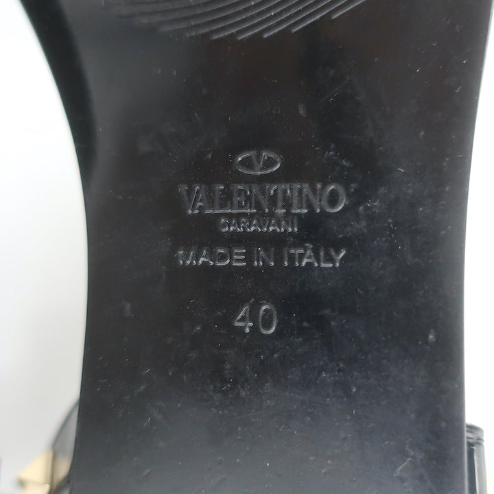 Valentino Rockstud Ankle Strap Flat Rubber Sandals Black Size 40