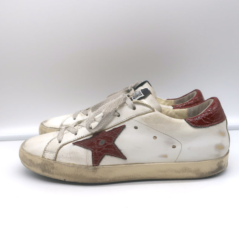 Golden Goose Superstar Sneakers White Leather &amp; Croc-Embossed Patent Size 38