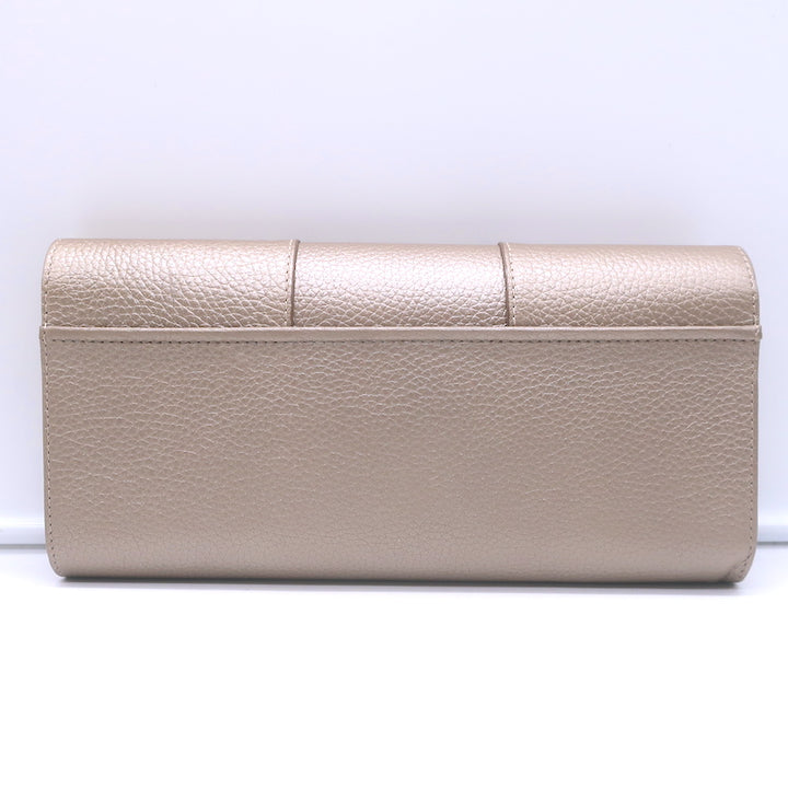 Perrin Le Cabriolet Glove Clutch Light Gold / Beige Metallic Grained Leather NEW
