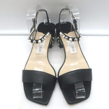 Jimmy Choo Aadra Faux Pearl-Studded Low Heel Sandals Black Leather Size 38