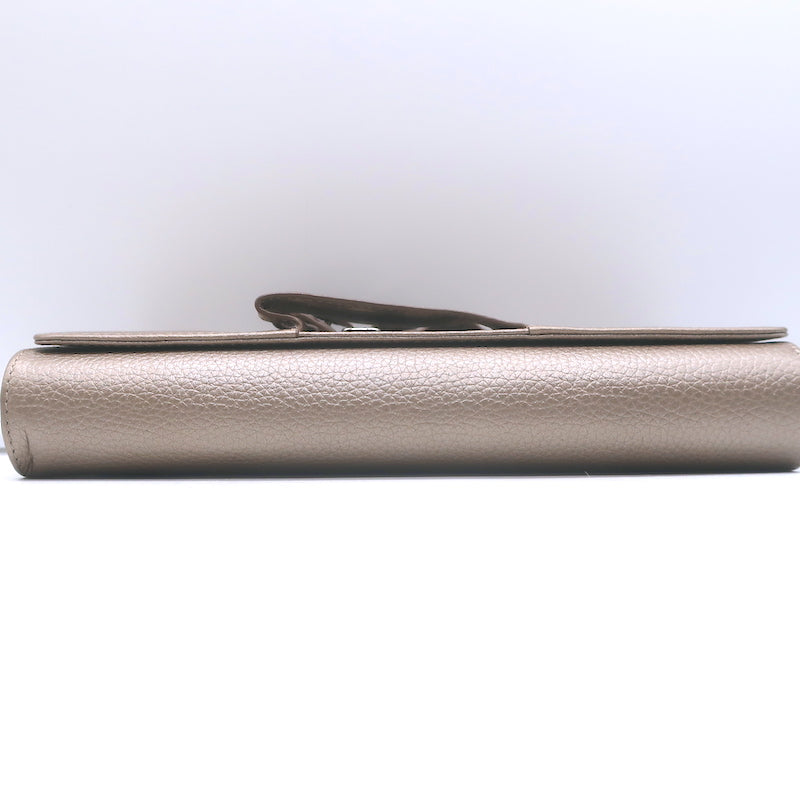 Perrin Le Cabriolet Glove Clutch Light Gold / Beige Metallic Grained Leather NEW