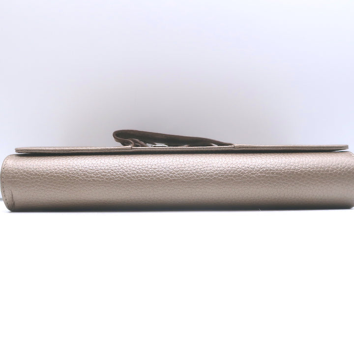 Perrin Le Cabriolet Glove Clutch Light Gold / Beige Metallic Grained Leather NEW