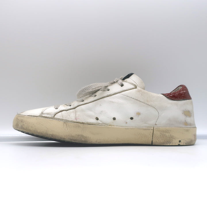 Golden Goose Superstar Sneakers White Leather &amp; Croc-Embossed Patent Size 38