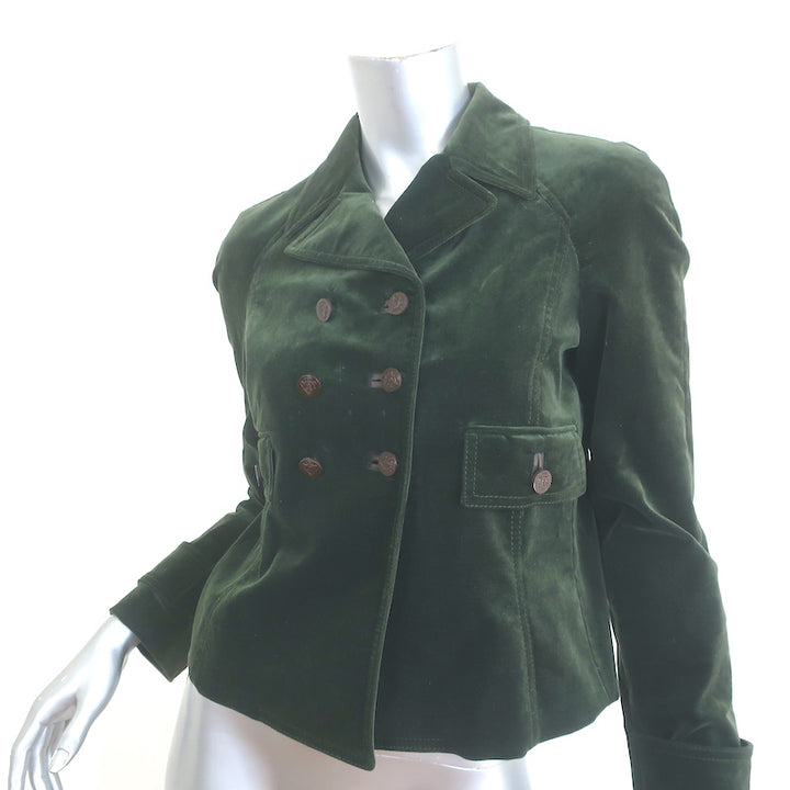 Gucci 2006 Double Breasted Velvet Jacket Dark Green Stretch Cotton Size 40