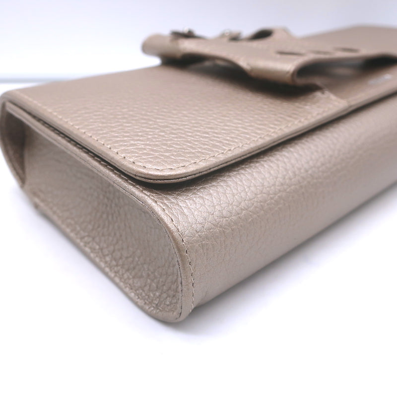 Perrin Le Cabriolet Glove Clutch Light Gold / Beige Metallic Grained Leather NEW
