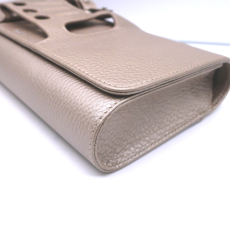 Perrin Le Cabriolet Glove Clutch Light Gold / Beige Metallic Grained Leather NEW