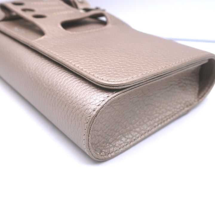 Perrin Le Cabriolet Glove Clutch Light Gold / Beige Metallic Grained Leather NEW