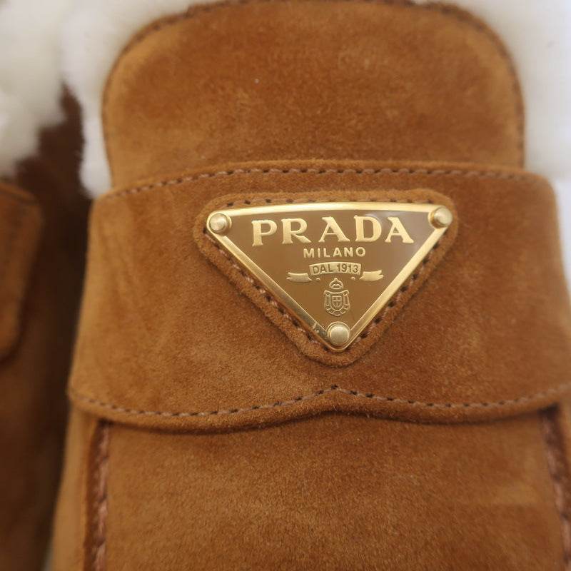 Prada Shearling-Lined Loafers Caramel Brown Suede Size 39