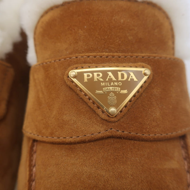 Prada Shearling-Lined Loafers Caramel Brown Suede Size 39
